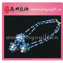 ShangDian Kultureller Schmuck Drei Frühlingsblume Kristall Perlen Halskette Zubehör